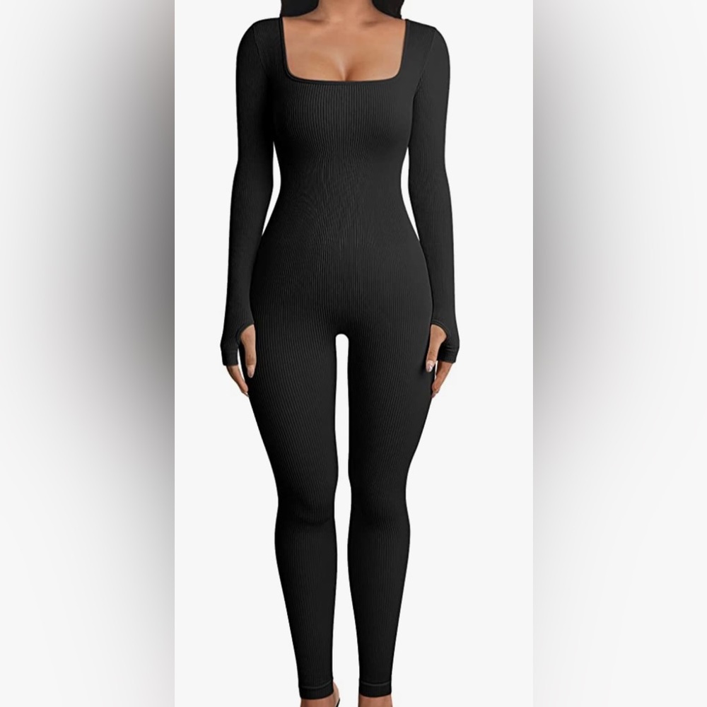 Women’s Yoga Jumpsuit, Workout Ribbed Long Sleeve Sport Jumpsuit, Size Medium